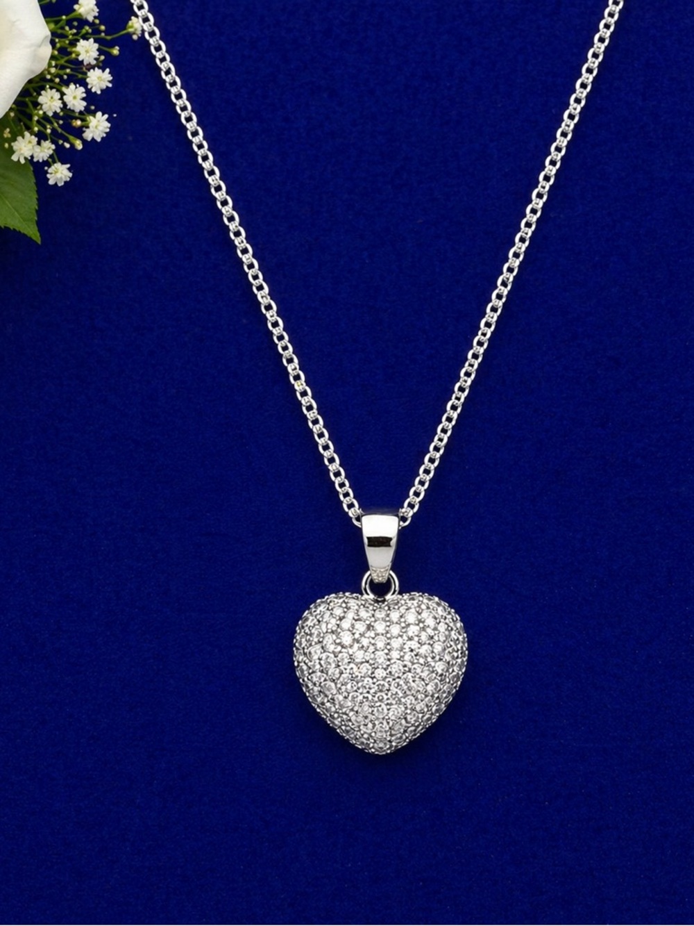 Silver Heart Pendant Necklace - Women's Jewelry